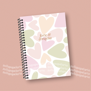 Agenda Forte e Corajosa - Corações Miolo Off Set 15x21cm Impressão Colorida Capa Dura Laminada Fechamento em Espiral 1 Dia por Página: 410 páginas | 2 Dias por Página: 230 páginas