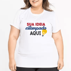 Camiseta Branca Baby Look (Tamanhos Especiais) 100% Poliéster  Impressão Colorida Branca Sublimação Tam. da arte: 280x200mm