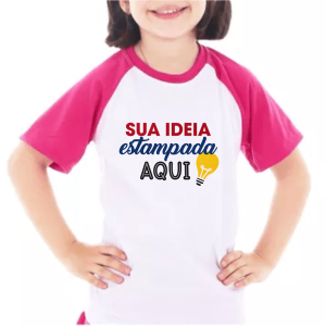 Camiseta Raglan Infantil/Juvenil 100% Poliéster  Impressão Colorida Cores Sublimação Tam. da arte: 280x200mm