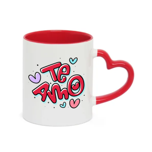 Caneca Coração e Interior Colorido Personalizada Cerâmica 325ml  Sublimação Branca Brilho Alça Coração