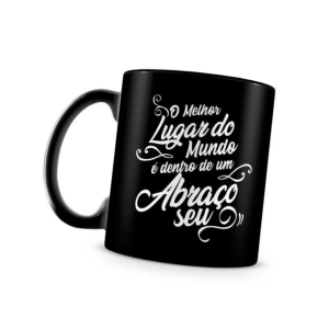 Caneca Black Personalizada Cerâmica 325ml Estampa Colorida Sublimação Preta Brilho 