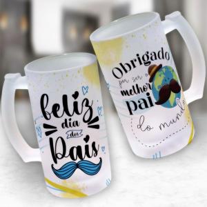 Caneca de Chopp Vidro Jateado 475ml Estampa Colorida Fosco  