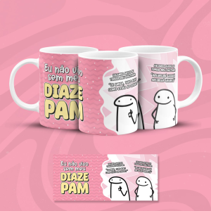 Caneca DIAZEPAM Cerâmica 325ml  Estampa Colorida  Branca Brilho 