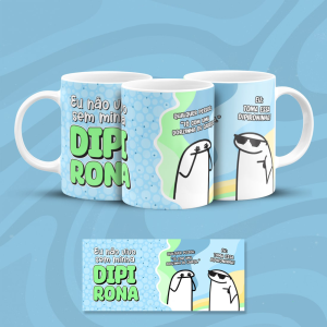 Caneca DIPIRONA Cerâmica 325ml  Estampa Colorida  Branca Brilho 
