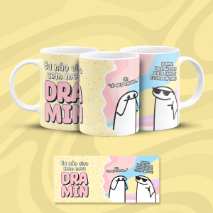 Caneca DRAMIN Cerâmica 325ml  Estampa Colorida  Branca Brilho 