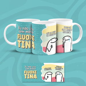Caneca FLUOXETINA Cerâmica 325ml  Estampa Colorida  Branca Brilho 