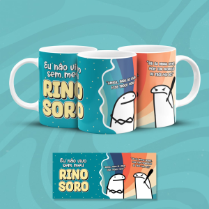 Caneca RINOSORO Cerâmica 325ml  Estampa Colorida  Branca Brilho 