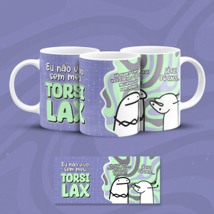 Caneca TORSILAX Cerâmica 325ml  Estampa Colorida  Branca Brilho 