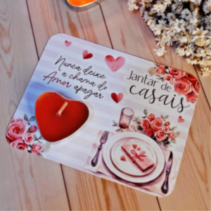 Card + Velinha de coração Papel Glossy 180g 9x12cm Impressão Colorida   Vela branca ou vermelha