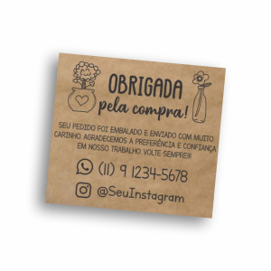 Cartão de Agradecimento Papel Kraft 300g 9x10cm Colorido Sem Verniz Corte Reto 