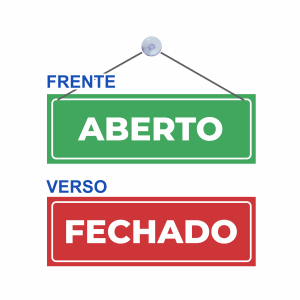 Placa ABERTO/FECHADO Placa PS 2mm 30x10cm Impressão Colorida Adesivo Vinil Laminado Cordão e Ventosa Frente/Verso