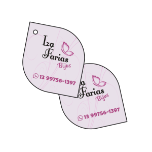 Tag Mini Especial Couchê 250g 4x5cm Frente e Verso Verniz UV Total Frente Corte Especial Furo