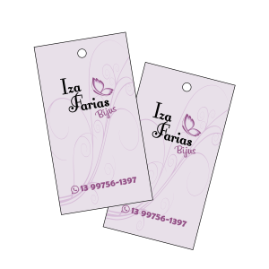 Tag Padrão Papel Couchê 9x5cm Frente e Verso Verniz UV Total Frente Corte Reto Furo Padrão