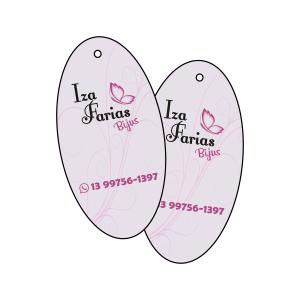 Tag Especial Papel Couchê 9x5cm Frente e Verso Verniz UV Total Frente Corte Especial Furo