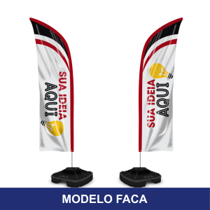 Wind Banner Modelo Faca Tecido Oxford Completo Estampa Frente e Verso Haste de Alumínio Costura Overlock Acompanha Base