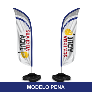 Wind Banner Modelo Pena Tecido Oxford Completo Estampa Frente e Verso Haste de Alumínio Costura Overlock Acompanha Base
