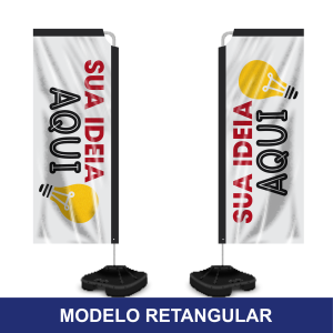 Wind Banner Modelo Retangular Tecido Oxford Completo Estampa Frente e Verso Haste de Alumínio Costura Overlock Acompanha Base