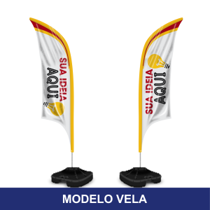 Wind Banner Modelo Vela Tecido Oxford Completo Estampa Frente e Verso Haste de Alumínio Costura Overlock Acompanha Base